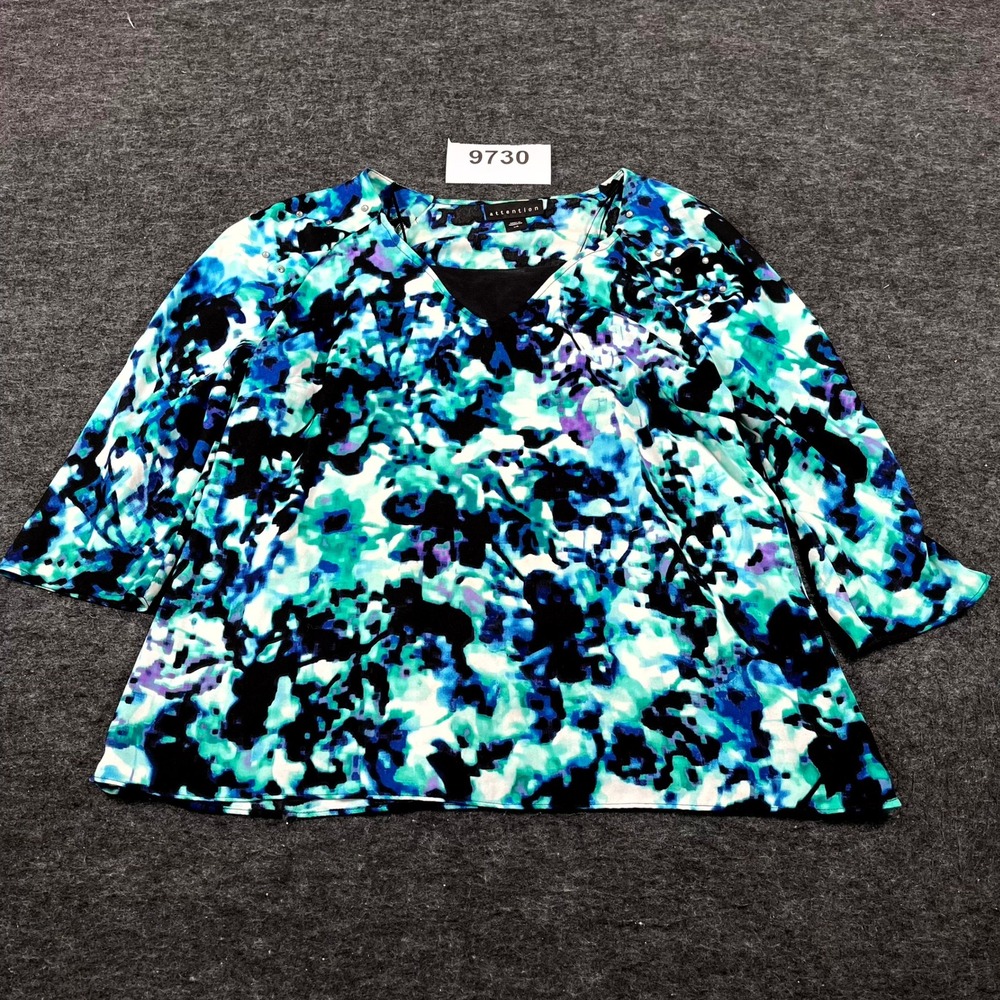 Attention‎ Blouse Top Womens Large Multicolor Raglan Sleeve V Neck Streetwear
